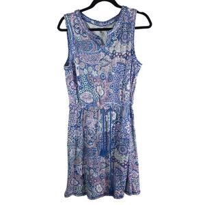 T Talbots paisley‎ v neck jersey dress midi dress size Large petite